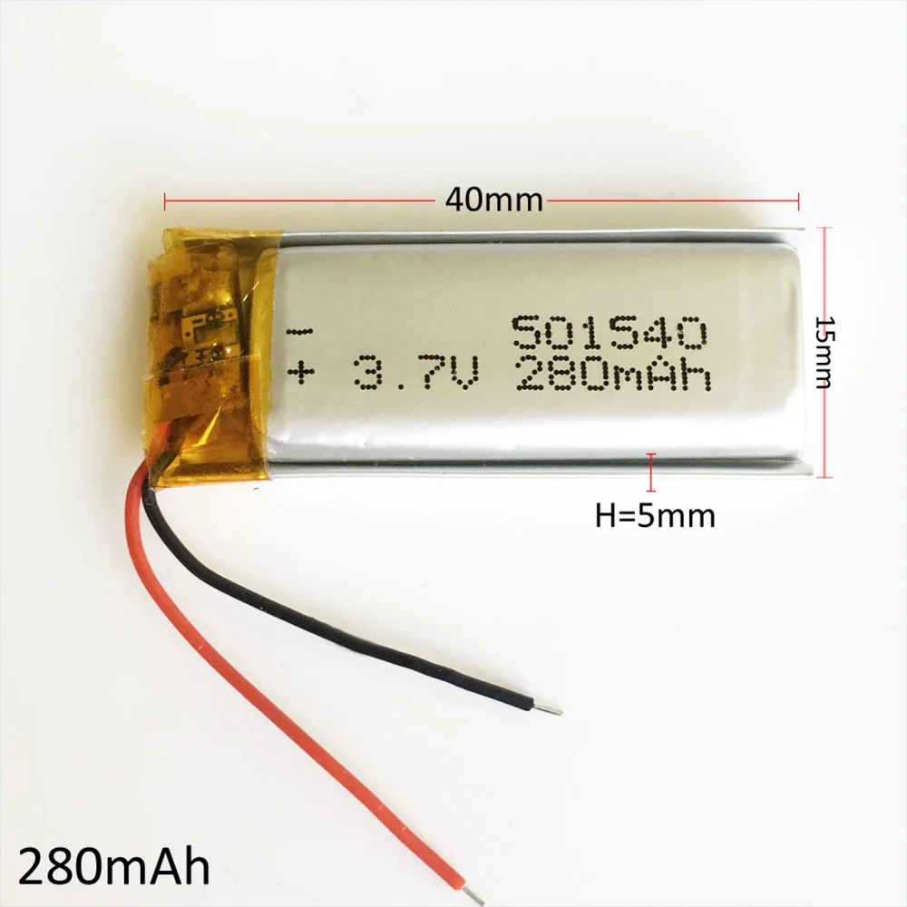 3.7V 280mAh Polymer lithium Lipo battery Rechargeable  501540 Customized For MP3 Bracelet Led light Driving Recorder Bluetooth