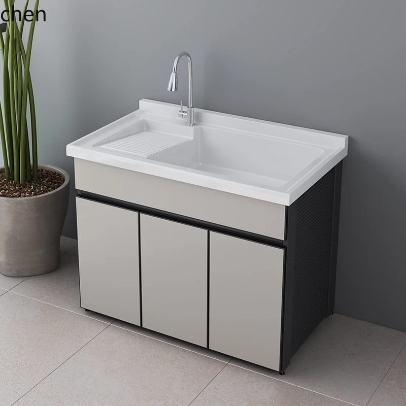 L22 SpaceLaundry Cabinet Balcony With Rubbing Board Bathroom Cabinet Combination Laundry Pool Washbasin Basin Integrated