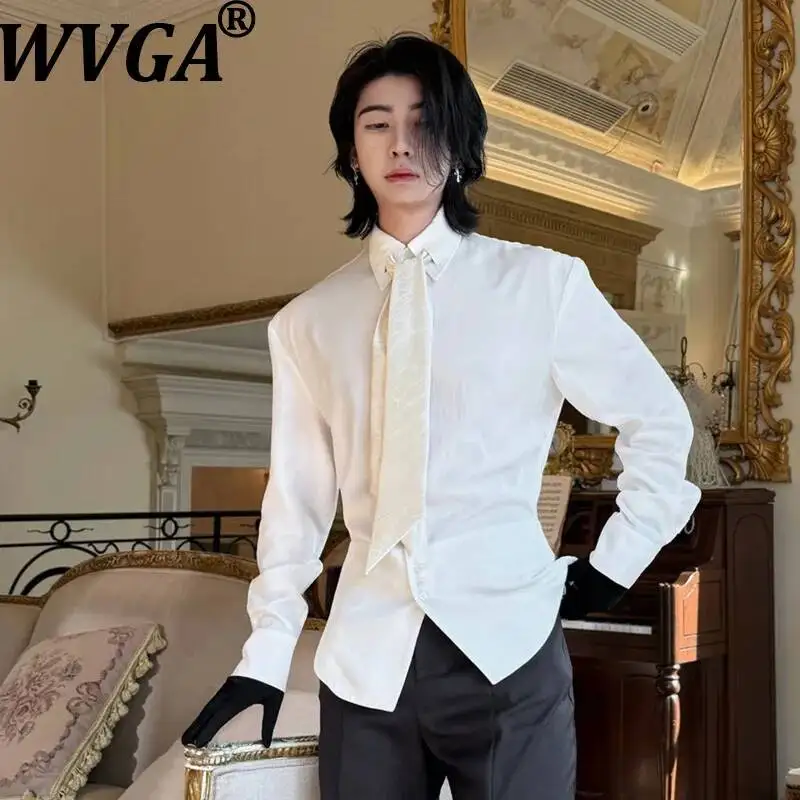 

WVGA Spring Autumn New Men Original Detachable Ribbon Solid Color Waist Belt Long Sleeve Shirt Niche Chic Casual Tops Ins W24803