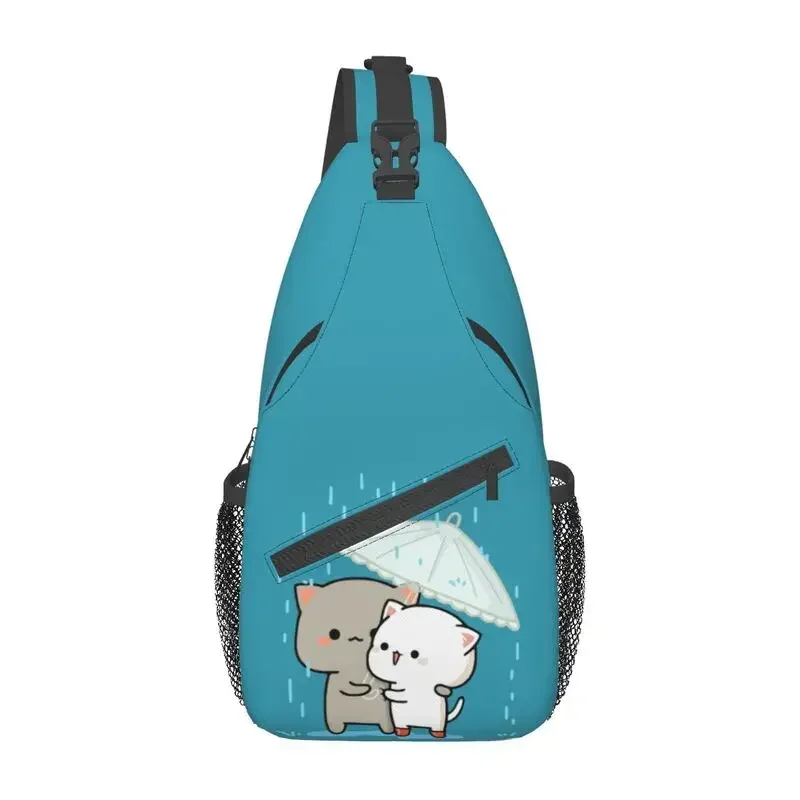 Casual Mochi Cat Peach And Goma Sling Bags for Cycling Camping Men Crossbody Chest Backpack Shoulder Daypack