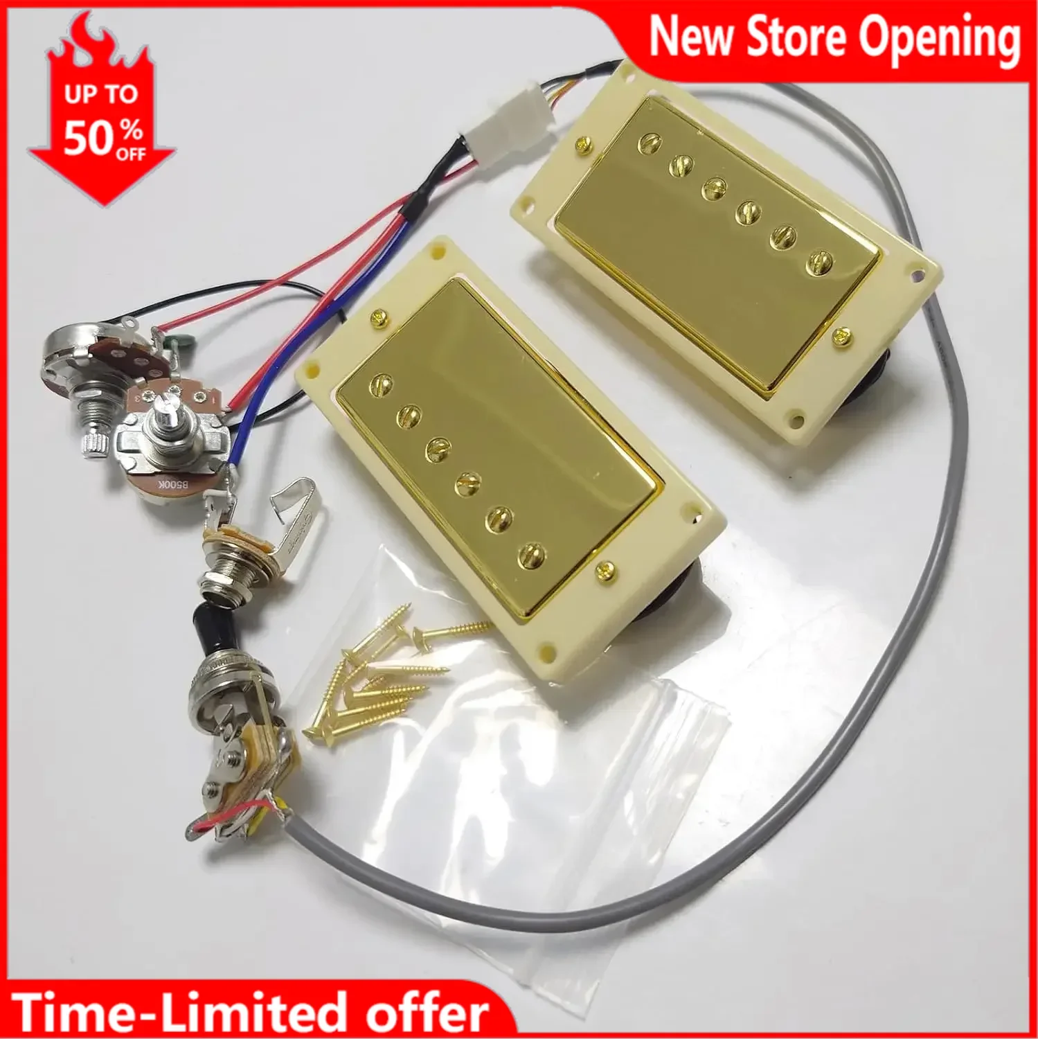 

Guitar Humbucker Pickup with 1V1T Switch Wiring Harness 4C Guitar Neck and Bridge Pickup Set Gold for LP SG Guitar