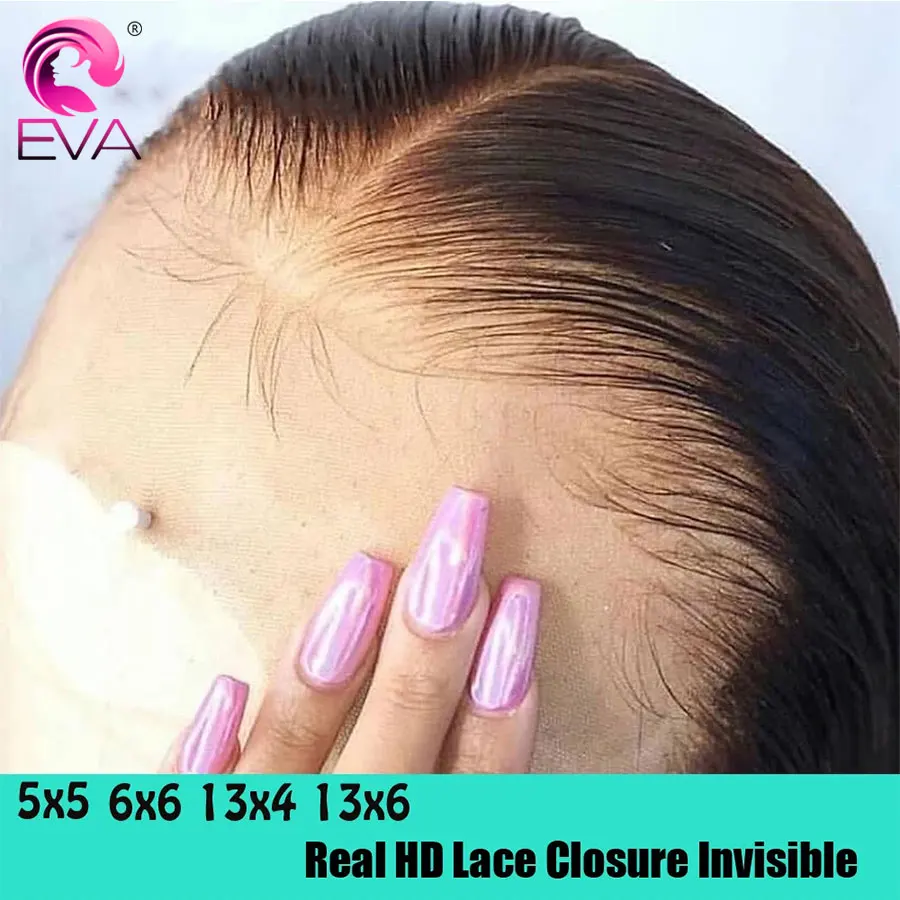 

Накладка для волос Eva Hair 5x5, 6x6, 2x6 HD Lace Closure из натуральных человеческих волос, невидимая, HD 13x6, 13x4, фронтальная накладка, только прямые волосы, предварительно выщипанные