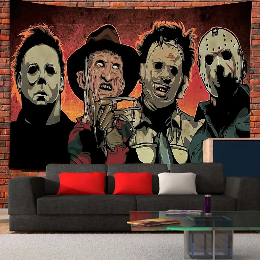 Home Room Decor Horror Movie Tapestry Hippie Halloween Decoration Large Tapiz Blood Clown Resurrection Art Print Wall Hanging