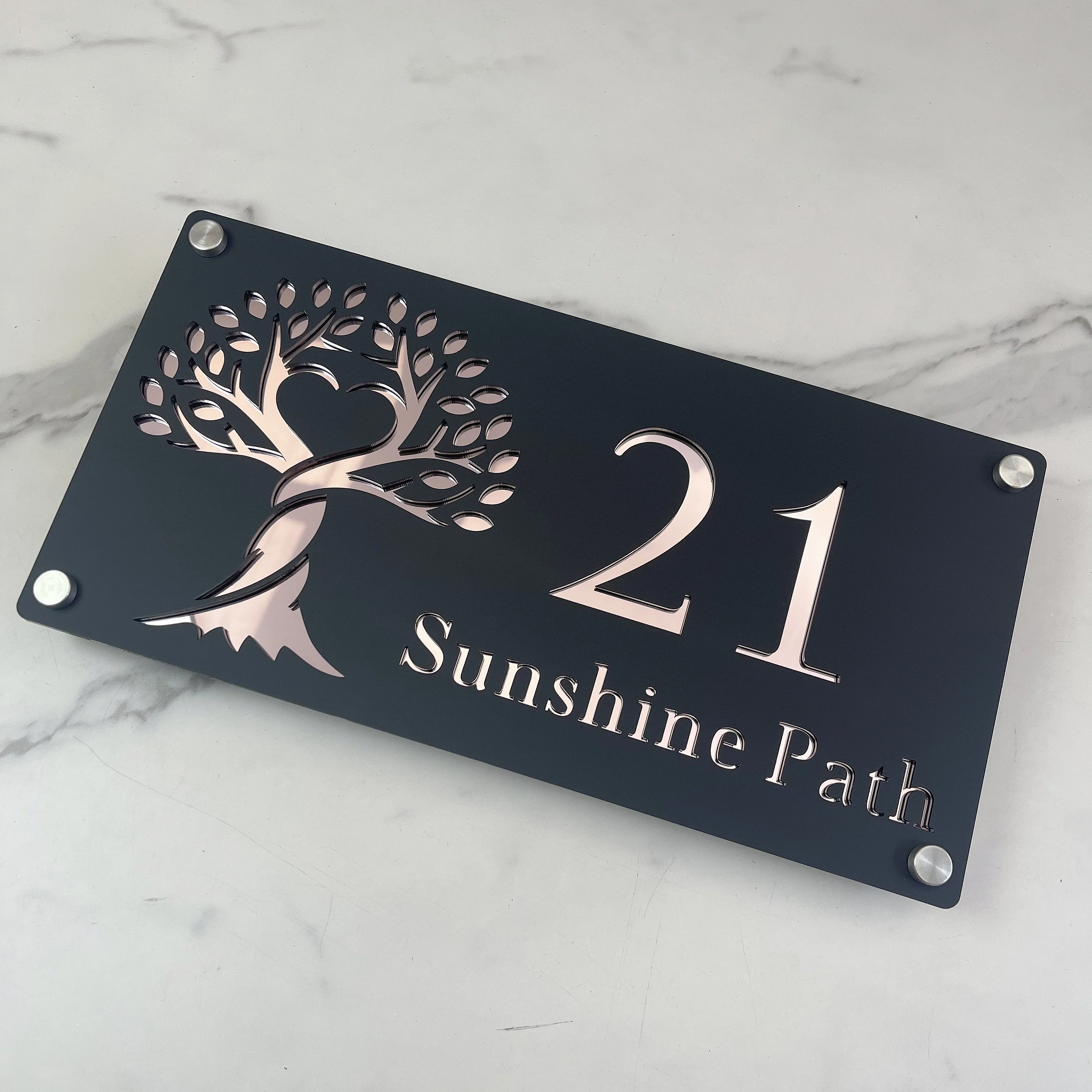 Custom 3D Acrylic House Number Sign Life Tree Design Weatherproof Address Plaque Door Nameplate for Home Apartment Outdoor Decor