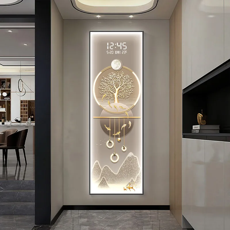 Luxury Modern Entrance Decoration Painting Led Electronic Clock Living Room Tv Background Creative Wall Lamp Luster Home Decor