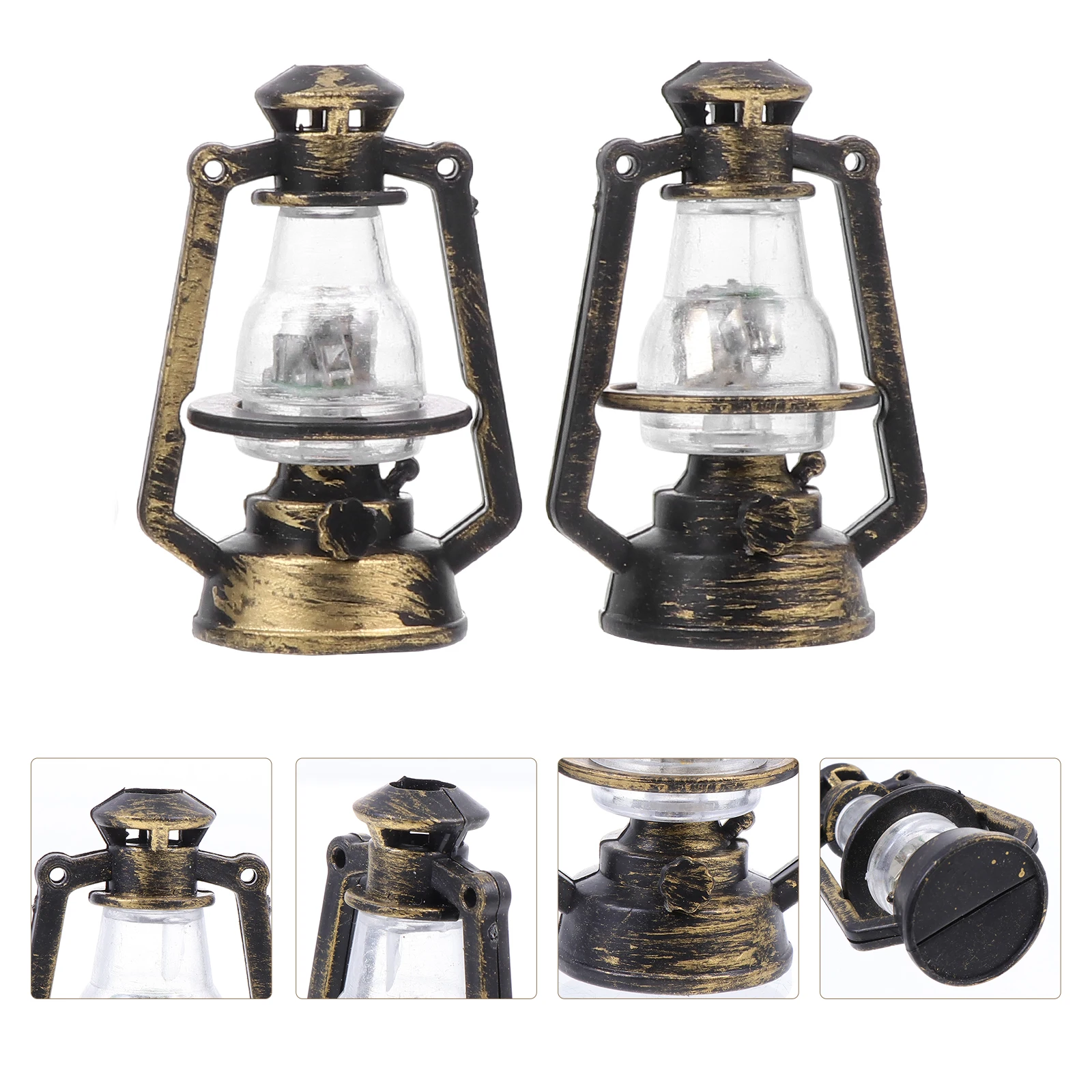 

2pcs Miniature Oil Lamp Dollhouse Kerosene Lamps Retro Style Mini Lantern Micro Landscape Scene Ornaments Illuminated By Shaking