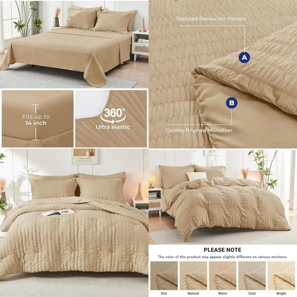 

King Size Seersucker Comforter Set, 7-Piece Luxury Bedding with Sheets, Pillowcases & Shams, All-Season Comfort