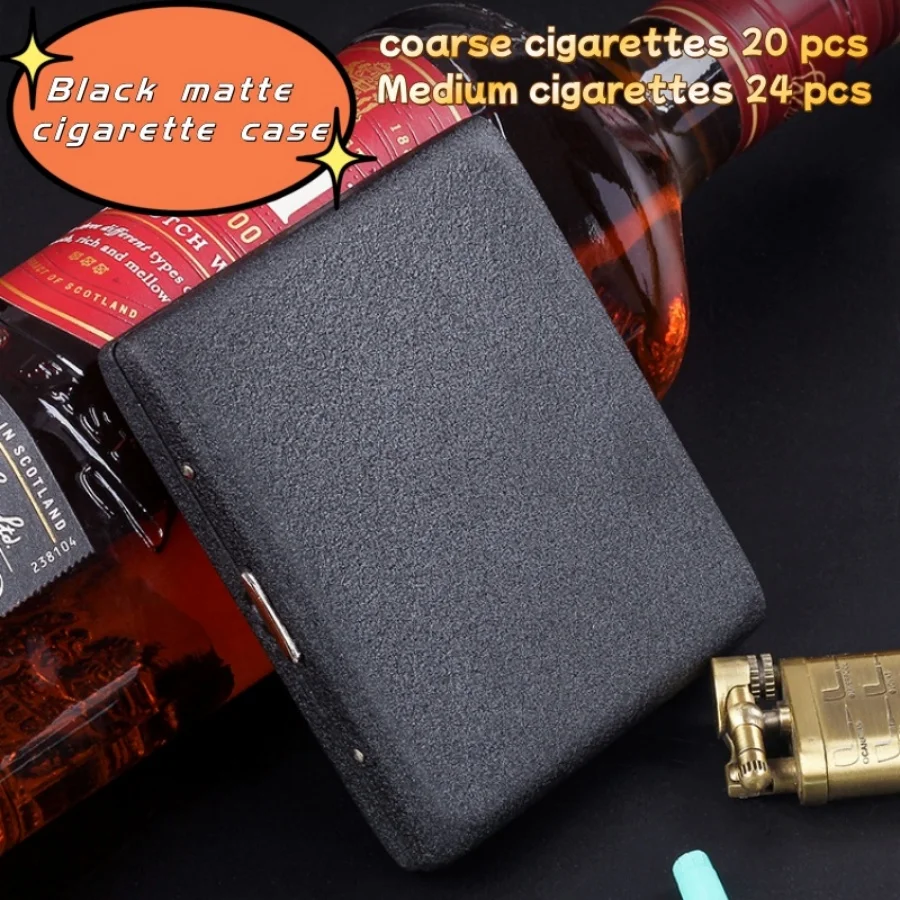 Black Matte Textured Iron Cigarette Case: Simple And Durable for Coarse And Medium Cigarettes