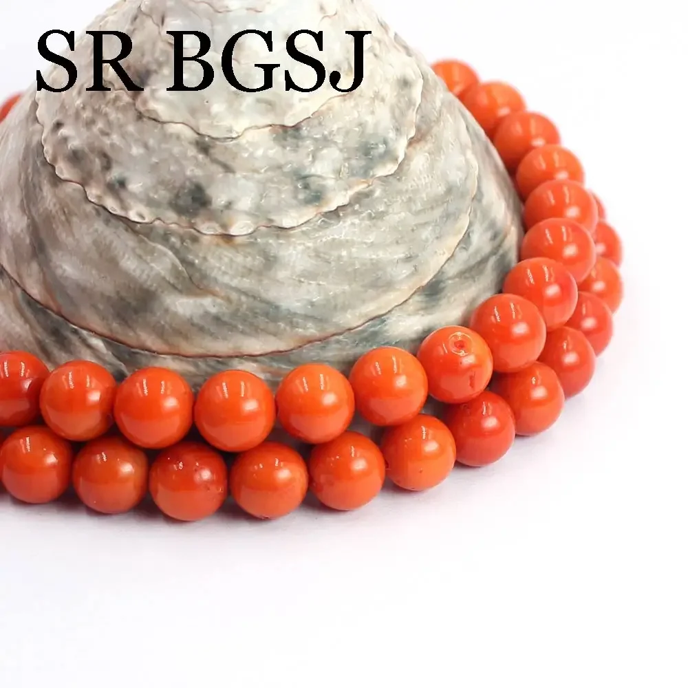 7mm Round Jewelry DIY Real Genuine Natural Orange Coral Beads Strand 15\