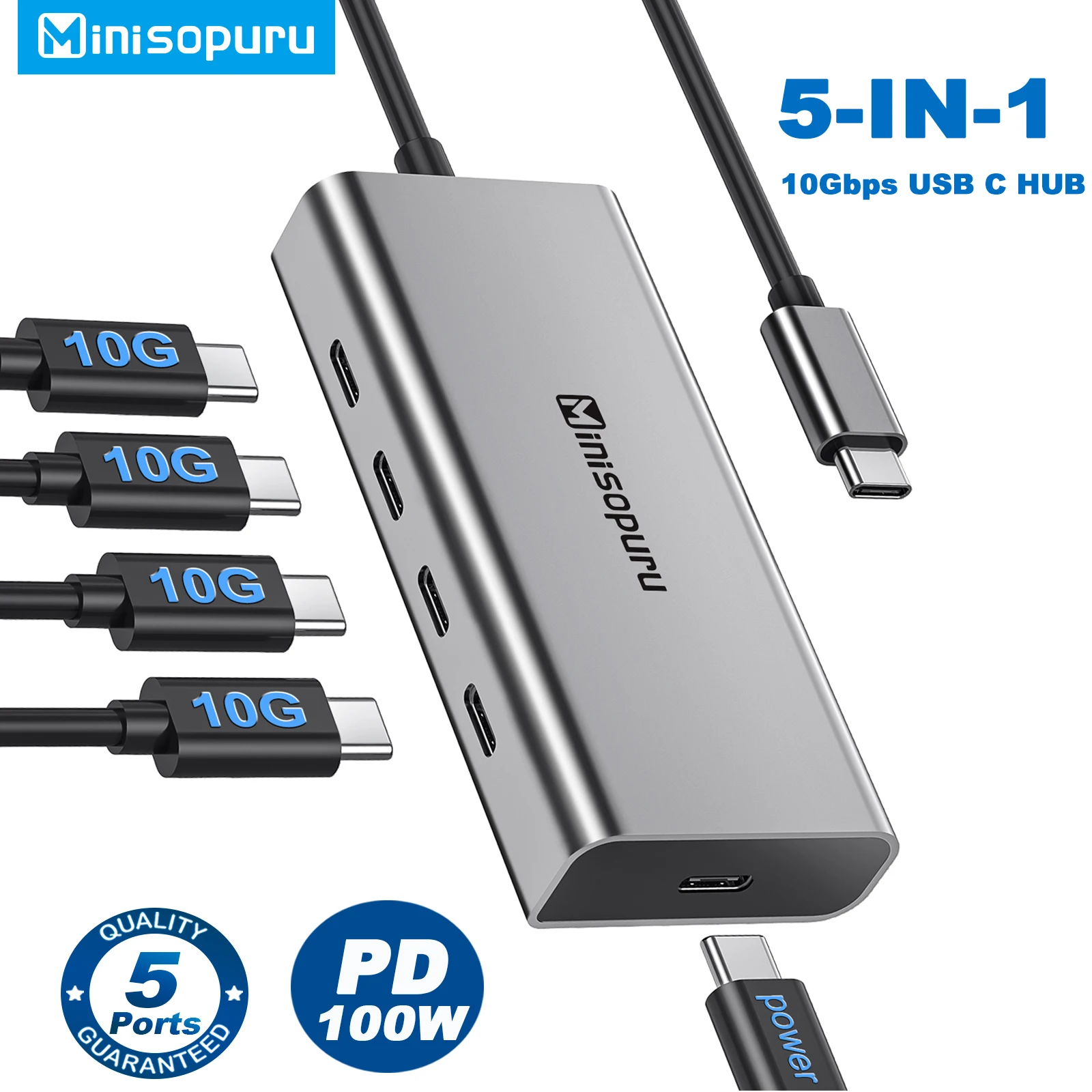 Minisopuru HUB USB C Hub 10Gbps Hub USB Type C to USB 3.2 PD 100W Adapter do Macbook Pro iMac PC Akcesoria Hub USB