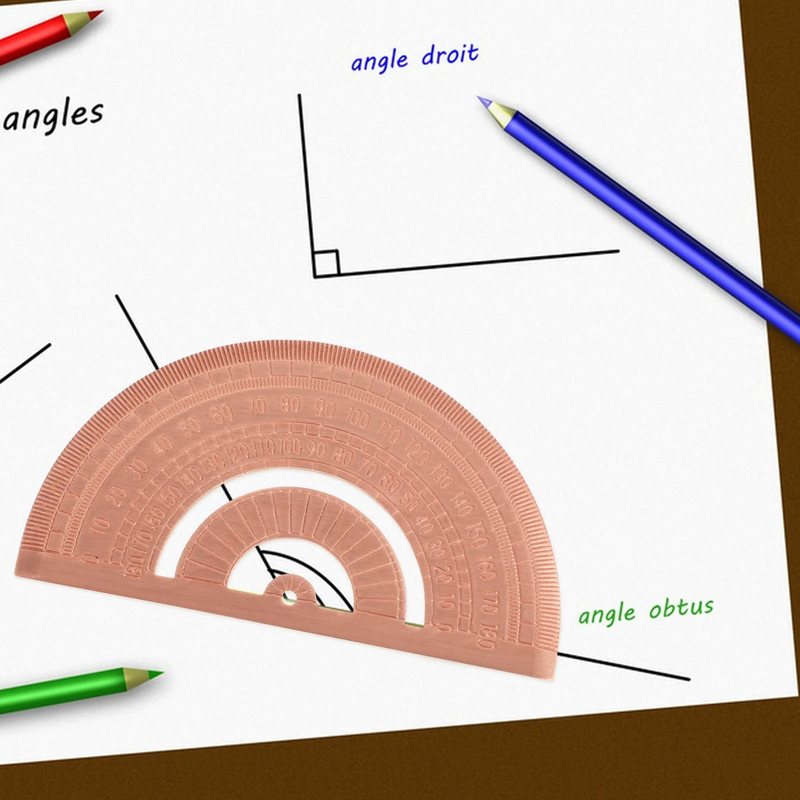 

180 Degrees Metal Protractor Semicircle Geometry Measuring Tool Copper Angle Stationery for Drawing Math Lessons