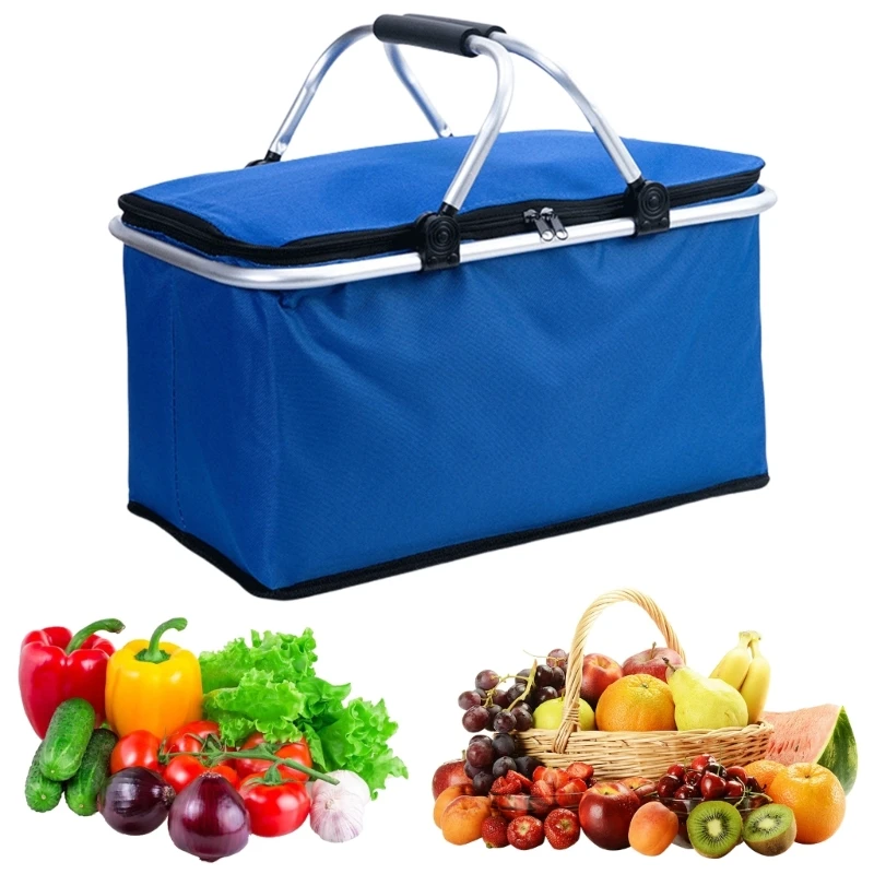 

30L Thermal Bag with Padded Handles Foldable Container Waterproof Shopping Basket for Convenient Travel Use J78C