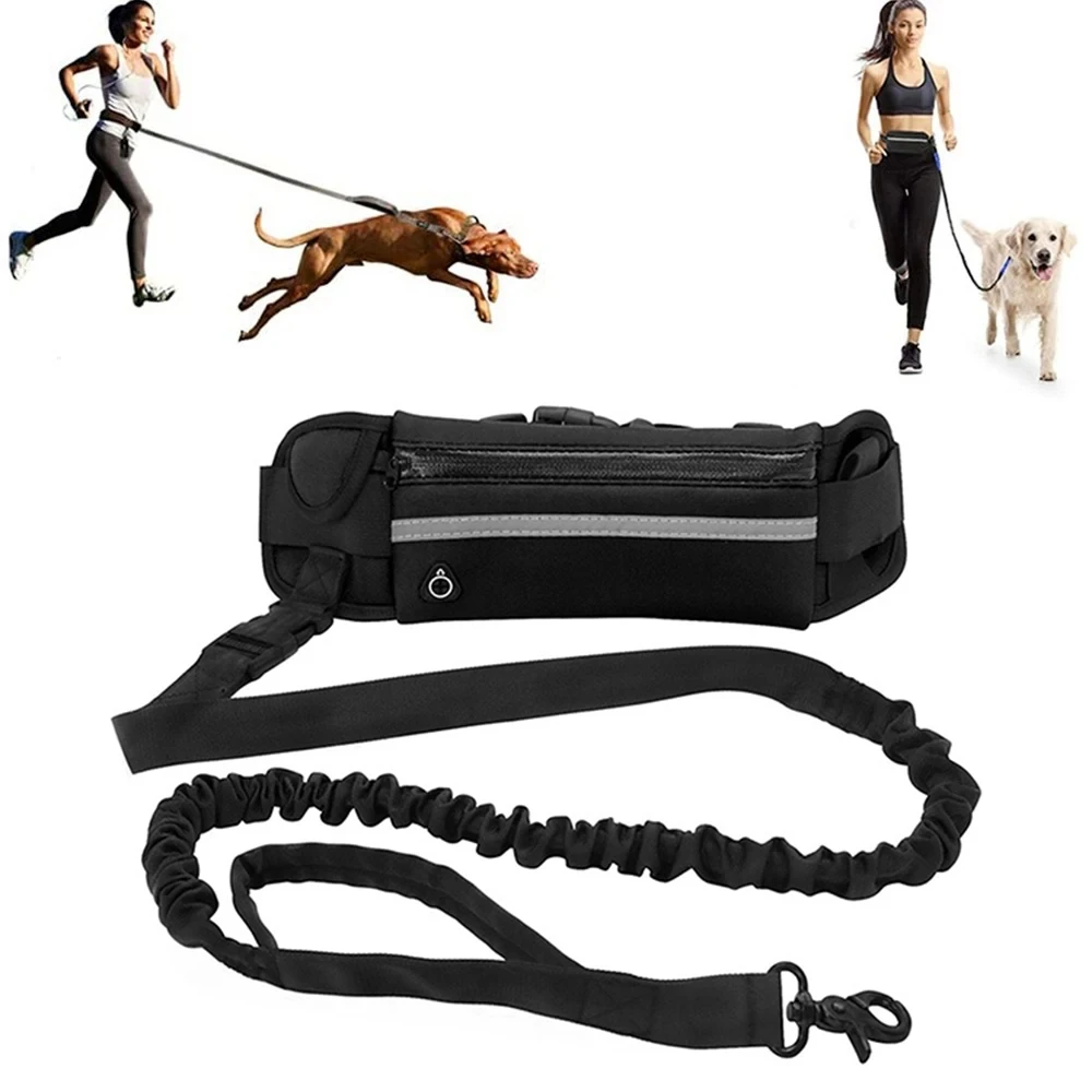 Laisse pour animaux de compagnie, accessoires pour animaux, laisse mains libres pour chien pour la course et la marche, laisse réfléchissante avec sac banane, élastique rétractable