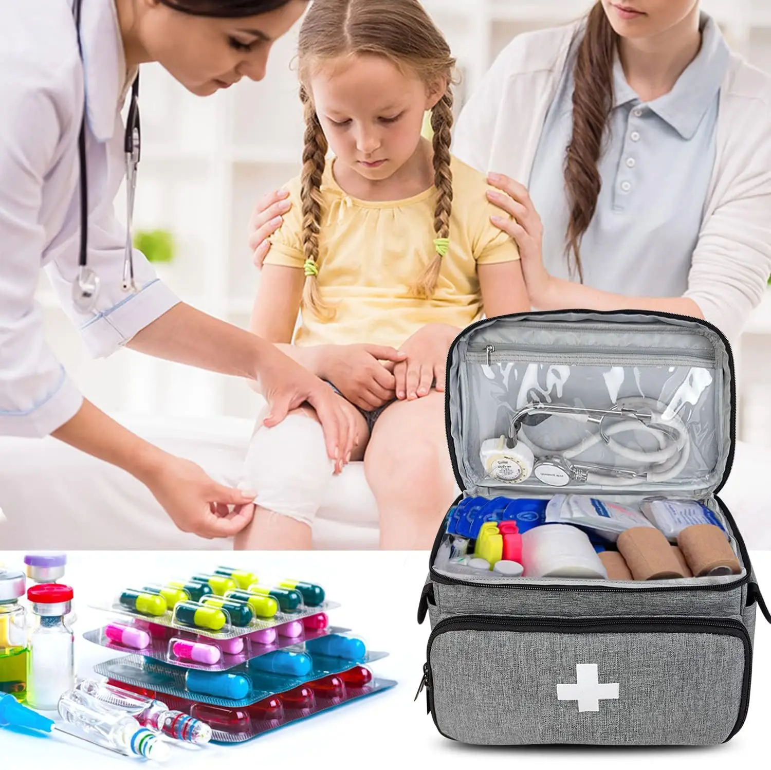 Travel First Aid Kit Bag for Home Medical Carry Bag Multifunctional Storage Organizer Layered Medicine Boxes Medicine Cabinet