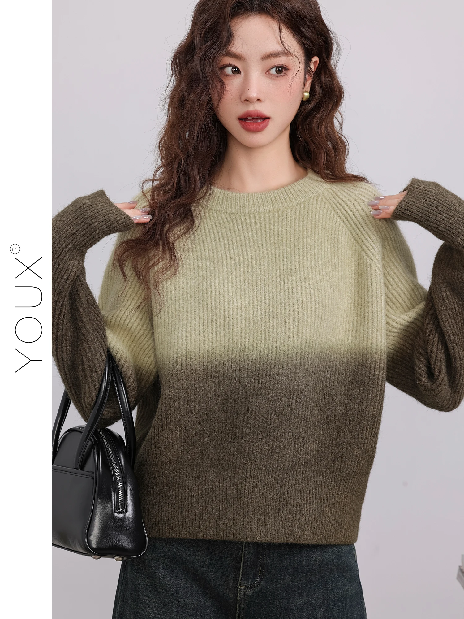 

aduated Color Knitted Long Sve Loose Fit Women's Sweater Retro Sle Winter New Arrival Comfortable Polyester Fiber