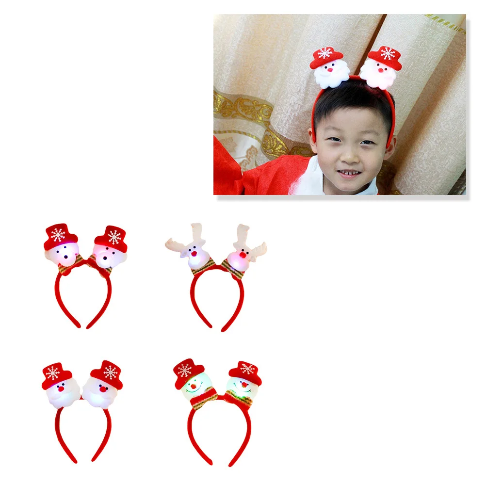 

4Pcs Luminous Christmas Headbands Festive Lightweight Snowman Elk Toppers Party Favors Xmas Costume Hair Accessories