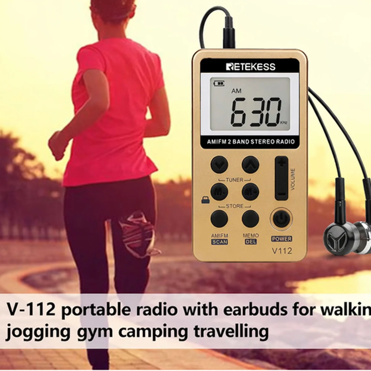 Retekess V112 Radio Mini Pocket Radio Receiver Portable Radios AM FM Rechargeble Sleep Time Earphone For Walkman Go Hiking
