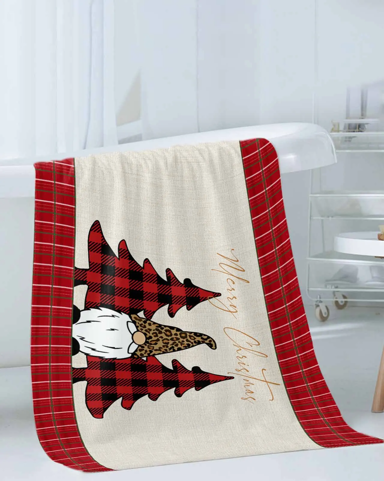 3pcChristmas Plaid LaceTowel SetUltra Soft Highly Absorbent Includes 1 Bath Towels 1 Hand Towels 1 WashclothsFor Home Bathroom