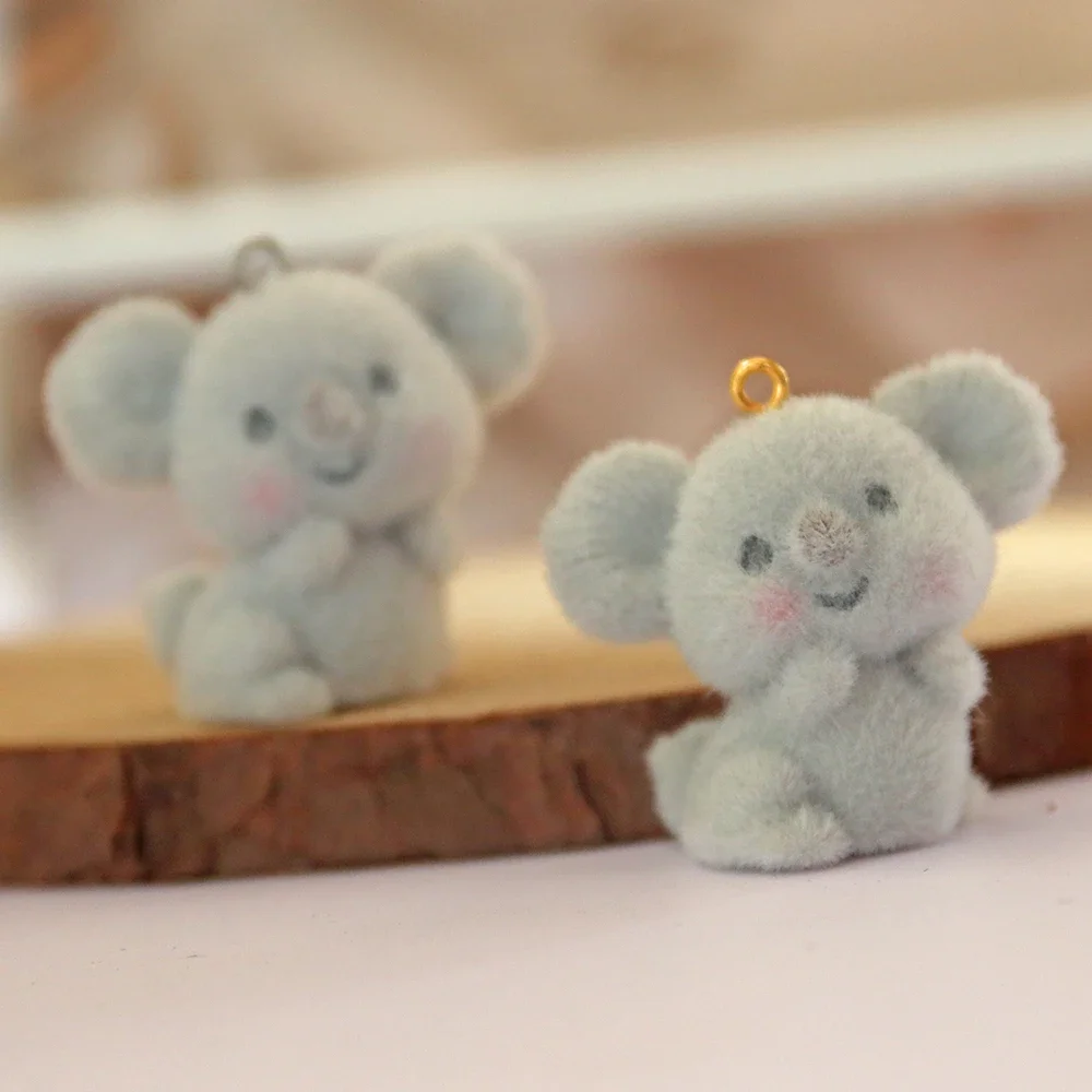 10/20Pcs 3D Cute Flocked Koala Charms Cartoon Animal Plush Doll Resin Pendant For Phone Keychain Earring Bag Diy Jewelry Make