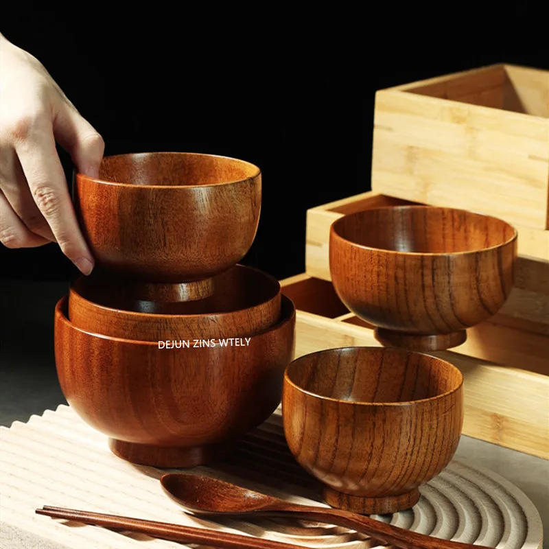 High-quality Solid Wood Ramen Bowl Health Children's Noodle Bowl Home Japanese Handmade Solid Wood Tableware Fruit Salad Bowl