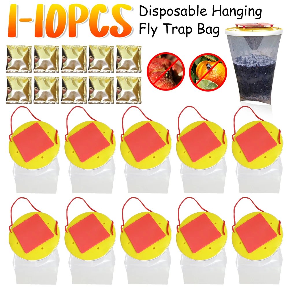 1-10PC Disposable Hanging Fly Trap Bag Flies Flytrap Bait Fly Wasp Insect Bug Killer Non-Toxic Mosquito Trap Catcher For Outdoor