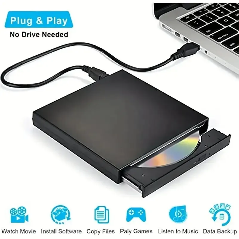 External CD DVD Drive, USB 2.0 Slim Protectable External CD-RW Drive DVD-ROM Burner Player for Laptops Desktop PCs