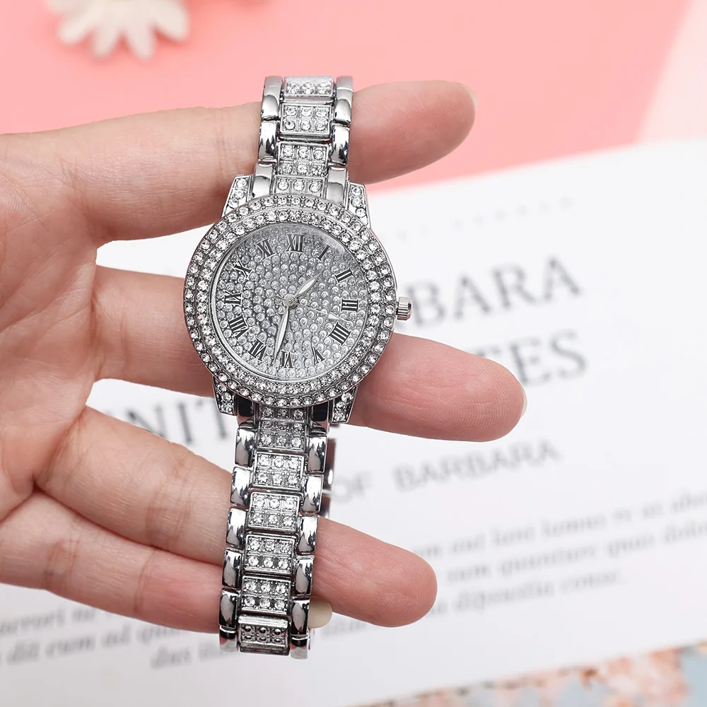 Luxury Full Diamond Watch for Women Elegant Brand Quartz Steel Bracelet Watches Ladies Zircon Crystal Fashion Wristwatch Clock