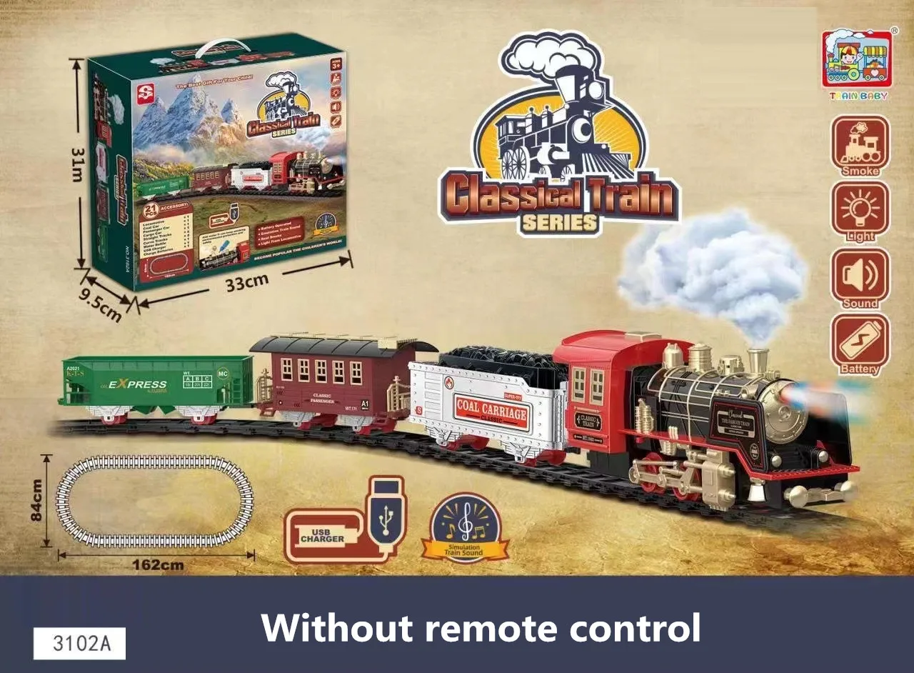 Electric Retro Train Toy Simulation Track Classical Model Small Train Remote Control Train Toys Smokes, Lights And Sound