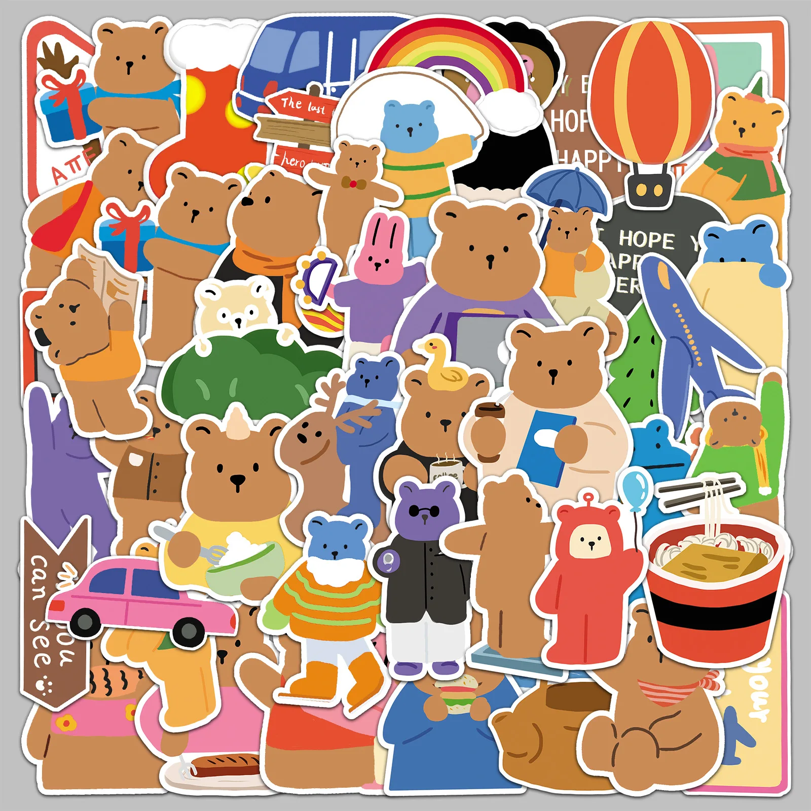 

50pcs Cartoon Cute Bear Series Graffiti Stickers Suitable for Helmets Desktop Wall Decoration DIY Sticker Pack Wholesale