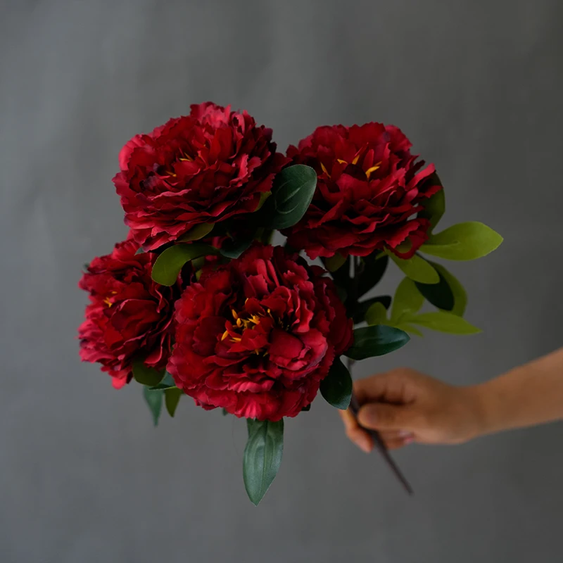 NEUE Rosen mit 5 Köpfen, Seiden-Pfingstrosen, Künstliche Blumensträuße mit Großen Köpfen, Günstige Kunstblumen für Heim- und Hochzeitsdekoration Innenbereich – Detail 6