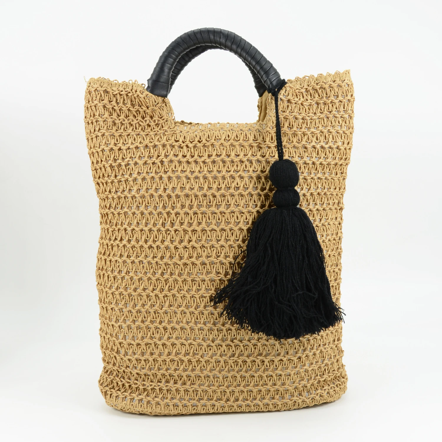 

Casual Woven Straw Tote with Tassels