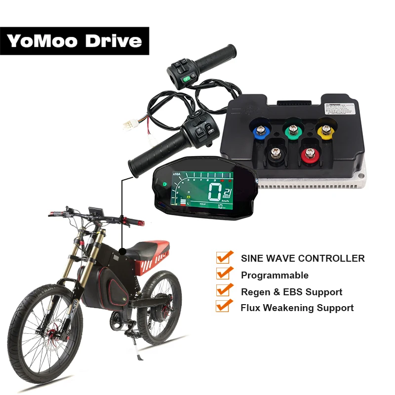 

Bluetooth Programming Fardriver 48V-72V ND72450 BLDC Sine Wave Controller With DKD Display And T08 Throttle For 3KW-5KW Motor