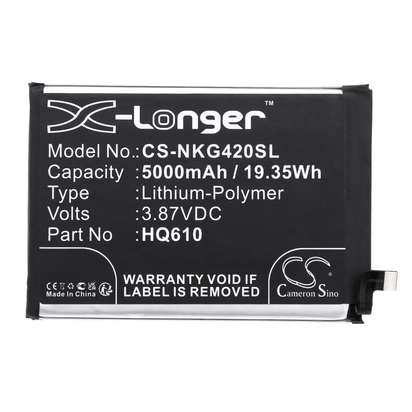 

Mobile phone battery for 5000mAh Li-Polymer 3.87V 19.35Wh for Nokia G42 5G HQ610 Mobile, SmartPhone Digital Battery