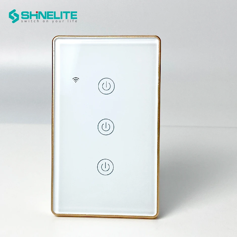 2023 NEW Design Gold Frame US Standard Smart Life WIFI Wall Light 3 Gang Smart Switch