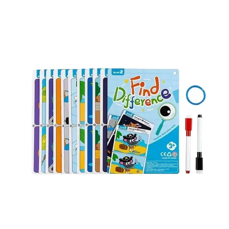 1 Set löschbares und wiederbeschreibbares Fokus- und Beobachtungstraining, Gehirnentwicklungsspielzeug für Kinder, Finden Sie den Unterschied, Puzzlespiel