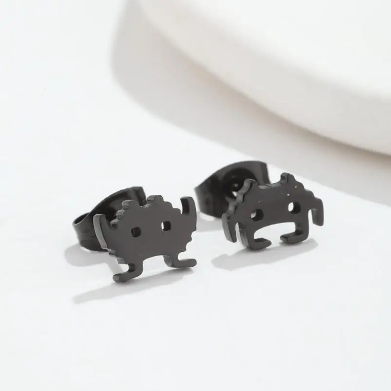 SMJEL Tiny Space Earrings Stainless Steel Extraterrestre Small Stud Earrings for Women Hollow Universe Cancer Jewelry Party Gift - view 3