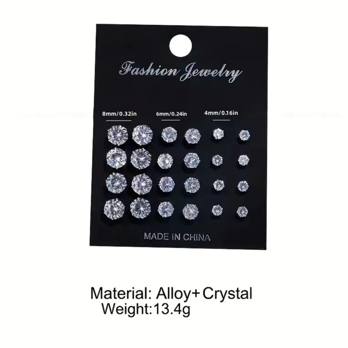 12 Pairs Set Stainless Steel Stud Earrings with Zircon Buds Round Earrings Unisex Fashion Jewelry Gifts