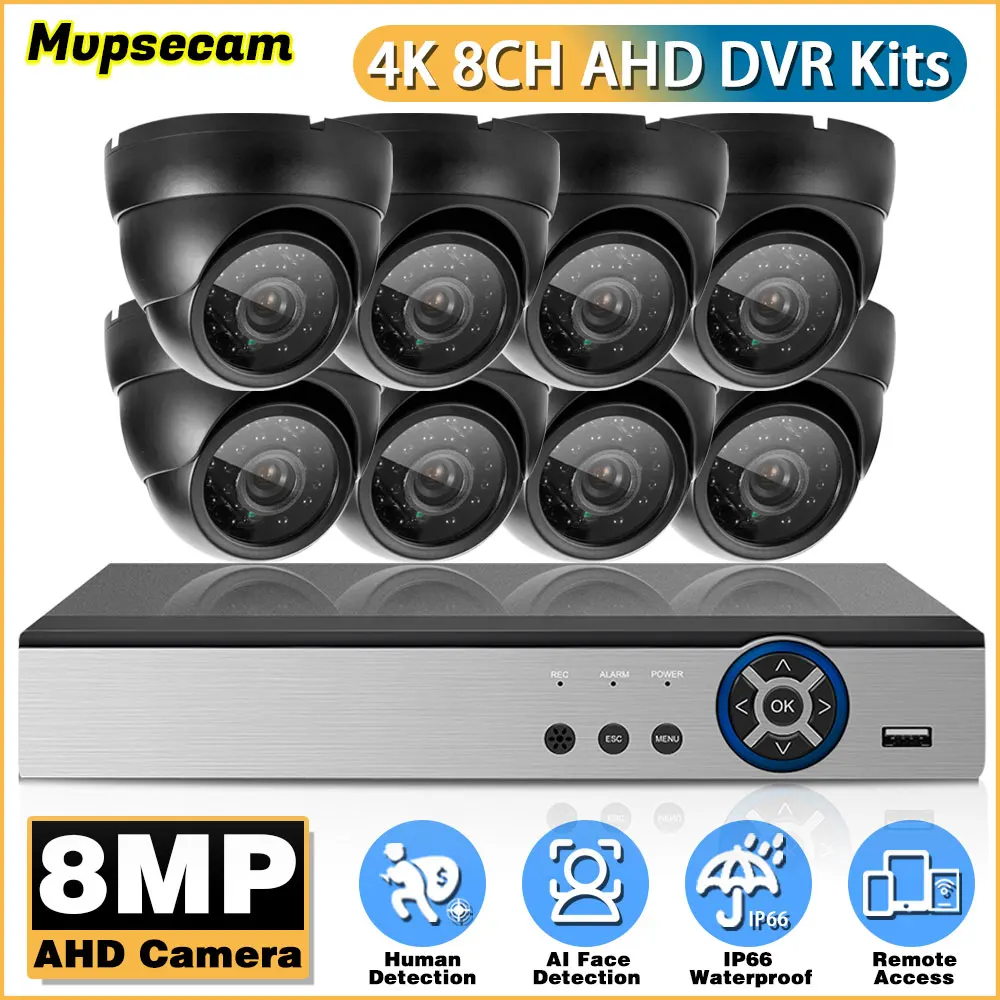 8MP Full Time Color Security Camera System 4K 8CH H.265+ DVR Waterproof Doom CCTV Camera Remote Access Surveillance System Kit