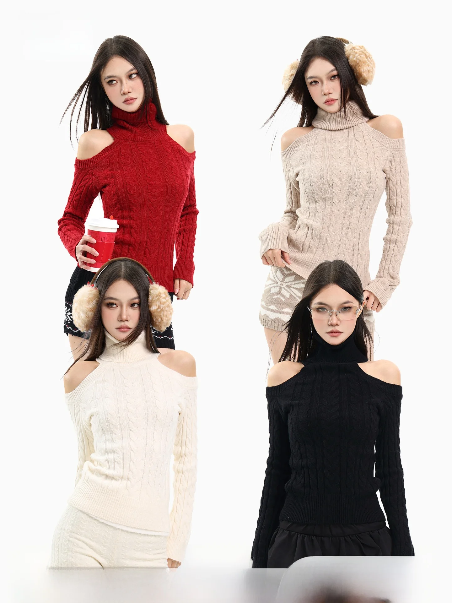 

Bla High Collar Knitted Sweater oulder Bared Twist Design Warm Winter Top for Women Spicy Girl Sle Slim Fit Soft Material