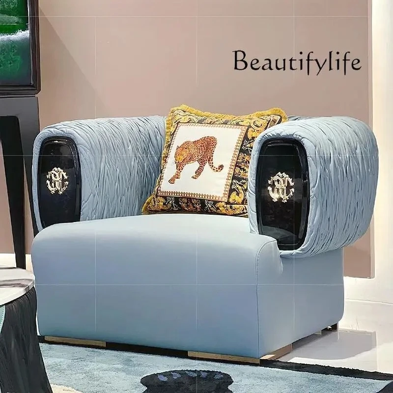 

Italian light luxury leather sofa designer furniture living room high-end modern simple straight sofa