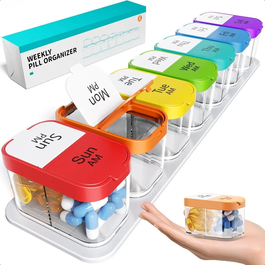 Portapillole settimanale extra large Portapillole XL 7 giorni Am Pm Jumbo Organizzatore di medicinali 2 volte al giorno per contenere vitamina medica quotidiana