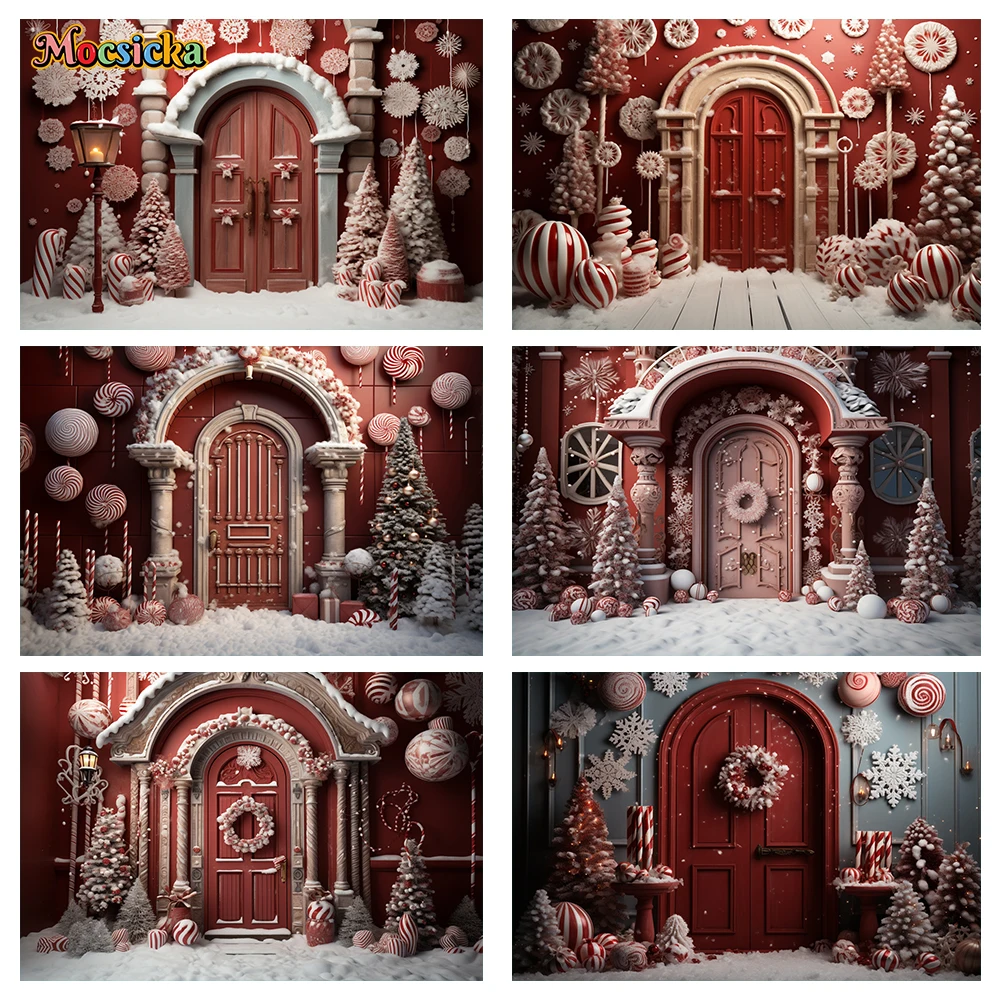 

Mocsicka Winter Christmas Photography Backgrounds Candy Gate Christmas Wreath Holiday Party Family Adult Photo Backdrops Studio