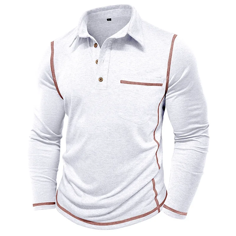 2025 New Autumn and Winter Men's Long-sleeved Polo Shirt European and American Lapel T-shirt American Top