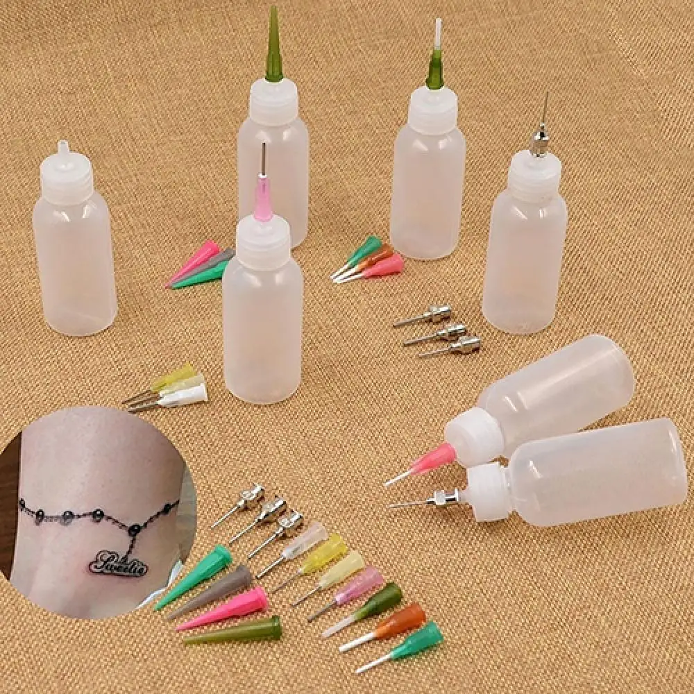 Plastic Henna Tattoo Applicator Squeeze Drawing Bottle Detailing Nozzle Tip Set