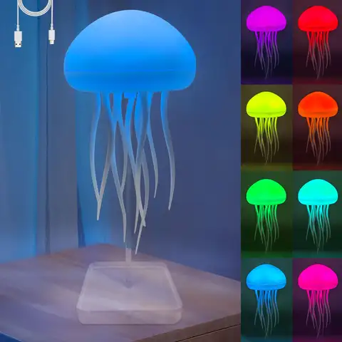 춤추는 다리가있는 해파리 램프 테이블 램프 RGB 그라데이션 해파리 램프 음성 제어 침실 용 야간 조명 거실