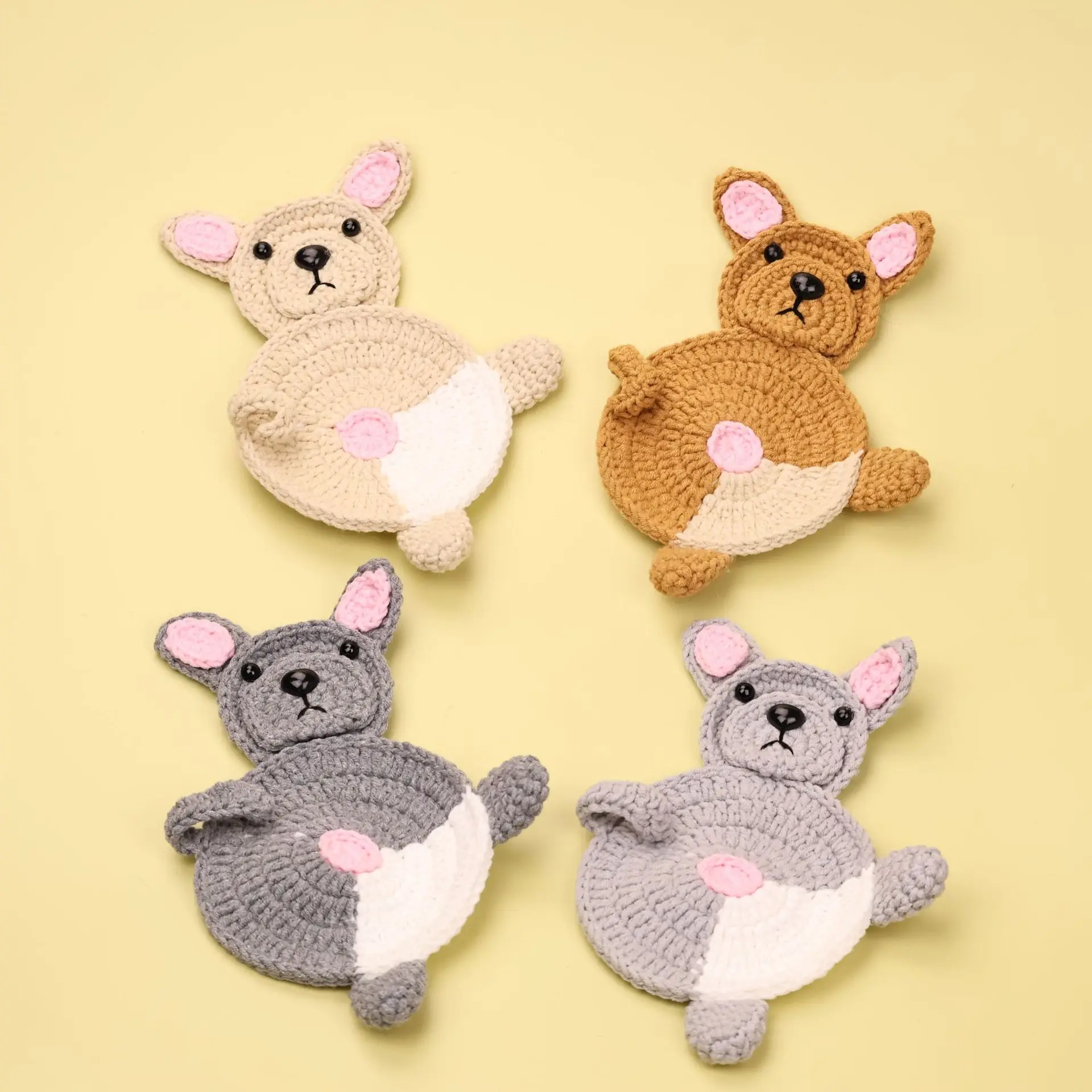 Niedliche gestrickte Corgi-Untersetzer, kreative handgemachte Cartoon-Untersetzer, gehäkelte Tier-Kaffeetassenuntersetzer, Tischdekoration – Detail 1