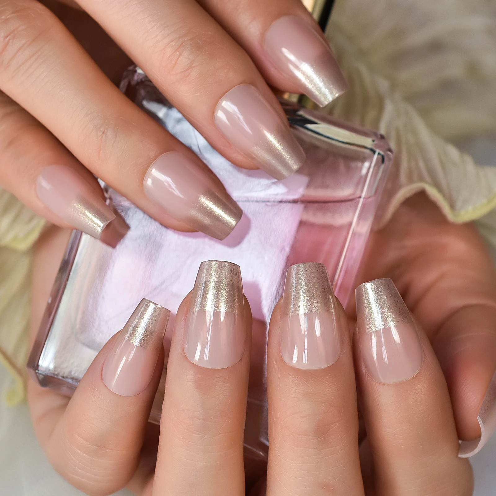 Médio caixão gliter topo clássico minimalista imprensa em dicas de unhas unhas falsas arte reutilizável diversos projetos conveniência rápida elegante