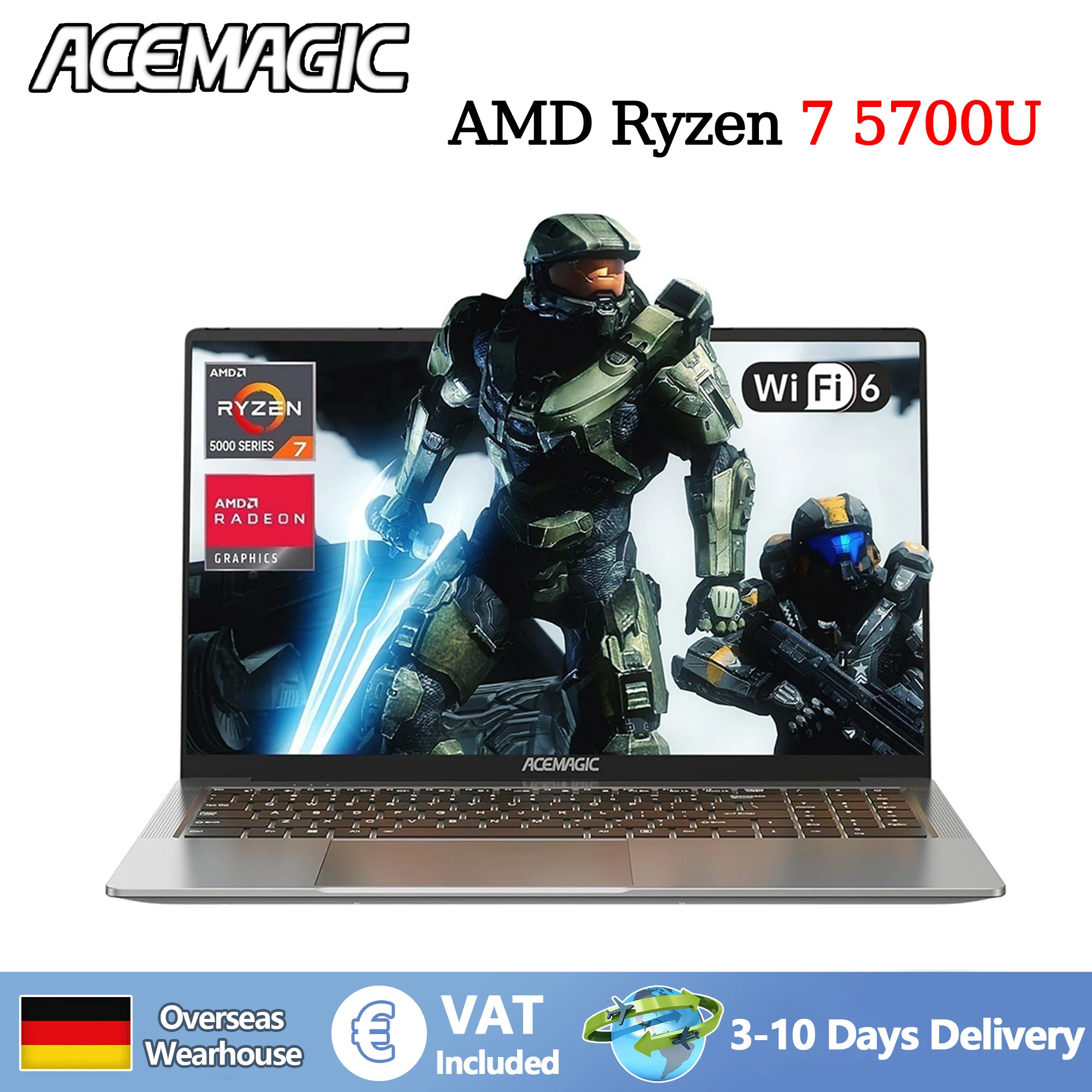Acemagic laptop 16,1 fhd gaming laptop und ryzen 7 5700u 16gb ram 512gb ssd windows 11 pro graphit wifi 6 hintergrund beleuchtet kb grau