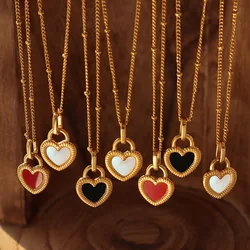 Geometric Luxury Women Ins Style Double-sided Heart Shell Necklace Stainless Steel Gold-plated Link Chain Love Pendant Necklace