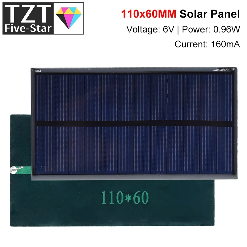 6V 160mA 0.96W Solar Panel 110X60MM Standard Epoxy Polycrystalline Silicon DIY Battery Power Charge Module Mini Solar Cell toy